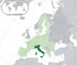 Map showing Italy in Europe