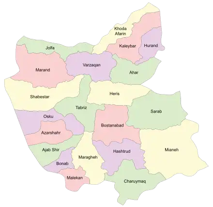 Counties of East Azerbaijan Province