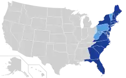 Map of all states on East Coast