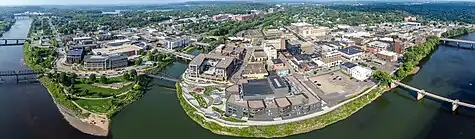 Eau Claire, Wisconsin downtown. Confluence of the Chippewa River and Eau Claire River