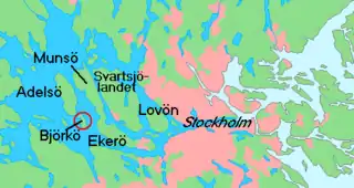 Map showing Ekerö in relation to Stockholm