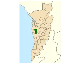 Map of Adelaide, South Australia with electoral district of Cheltenham highlighted