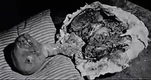 A screenshot of the film, showing the bizarre animal-like infant