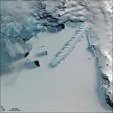 Erebus Ice Tongue false color satellite view.