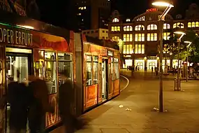 Erfurt Stadtbahn at Anger station at night.