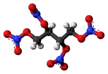 Ball-and-stick model of the erythritol tetranitrate molecule