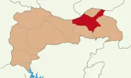 Map showing Çayırlı District in Erzincan Province