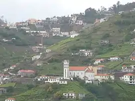 The settlement of Garachico, with the Church of Nossa Senhora do Bom Sucesso in the foreground, as seen in the Ribeira da Caixa from the centre of Estreito