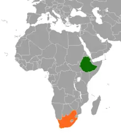 Map indicating locations of Ethiopia and South Africa