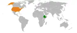 Map indicating locations of Ethiopia and USA