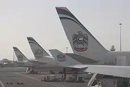 Planes belonging to Etihad Airways at Abu Dhabi International Airport