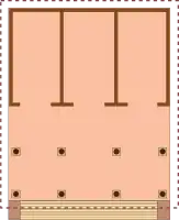 Temple plan, following Vitruvius and the Portonaccio Minerva temple, with three doors