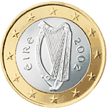 Obverse side of the Irish €1 coin.