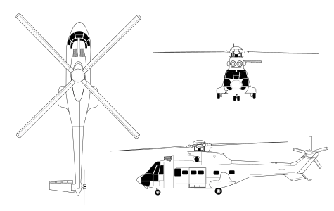 Orthographically projected diagram of the AS332 Super Puma