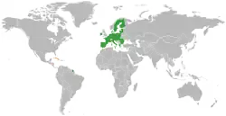 Map indicating locations of European Union and Cuba