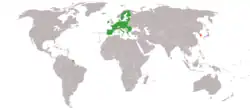 Map indicating locations of European Union and South Korea