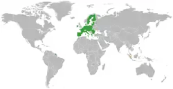 Map indicating locations of European Union and Singapore