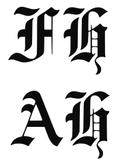 Top line: the letters F and H in gothic script. Bottom line: the letters A and H in gothic script