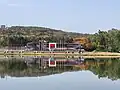 The arena viewed from the orher side of the lake