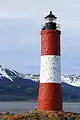 View of The Lighthouse Les Eclaireurs called End of the World near Ushuaia on the north shore of the channel