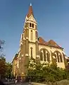 Budapest Fasori Evangélikus Gimnázium with the Fasor Lutheran Church. The building belongs to the school.