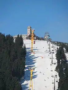 The Fichtelberg Aerial Tramway ascending to the peak