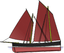 A sailing Fifie, showing the main dipping lug and the mizzen standing lug.