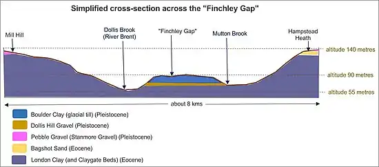 Geological cross-section across the Finchley Gap