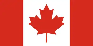 The flag of Canada, a charged vertical triband.