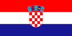 The flag of Croatia, a charged horizontal triband.