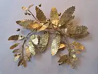 Fragment of a gold wreath, c. 320-300 BC, from a burial in Crimea