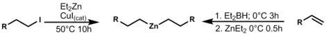 Organozinc function group exchange with metals or boron reagents