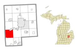 Location within Genesee County (red) and the administered village of Gaines (pink)