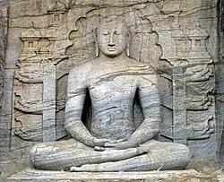 Image 44The seated image of Gal Vihara in Polonnaruwa, 12th century, which depicts the dhyana mudra, shows signs of Mahayana influence. (from Sri Lanka)