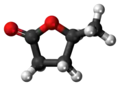 Ball-and-stick model of the γ-valerolactone molecule