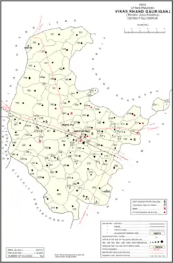 Map showing Saintha (#265) in Gauriganj CD block