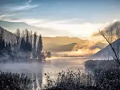 Dawn on the lake during winter