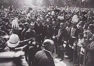 Francesc Macià, first president of the restored Generalitat, at the homage to Rafael Casanova during the National Day of 1931