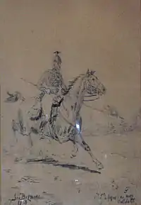 Mounted Hussar (drawing, 1918; privately owned)