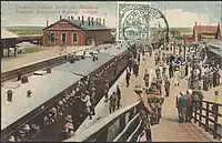 Tientsin railway station with German military officers at 1900