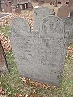 Tombstone for a married couple in the First Church of Christ and the Ancient Burying Ground in Hartford, CT.