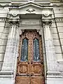 One of the decorated wooden doors of the Synagogue.