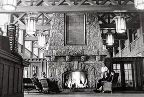 The double-sided fireplace, carved from a nearby boulder.