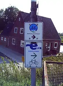 Elbe Cycle Route sign at the harbour in Glückstadt