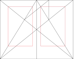 Image 5Page spread with J. A. van de Graaf's construction of classical text area (print space) and margin proportions. (from Book design)