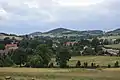 View at the village from the field