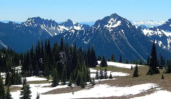 Governors Ridge, Barrier Peak, and Tamanos Mountain seen from the Sunrise area