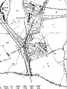 Willenhall (centre) on an 1860s Ordnance Survey map with Greenhill to the north