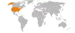 Map indicating locations of Grenada and USA