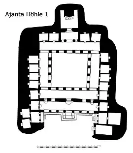 Cave 1 plan, a monastery known for its paintings